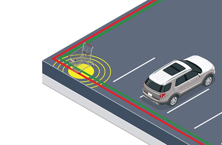 A trolley stopping at the edge of the CartControl perimeter